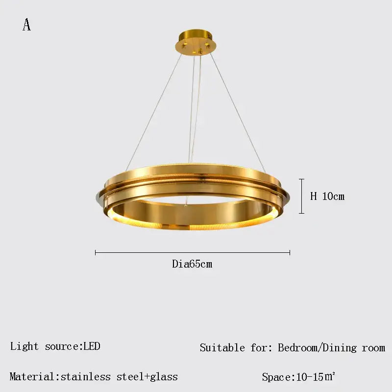 Modern gold ring chandelier with circular led design in gold and silver stainless steel for living room decorbites gold ring