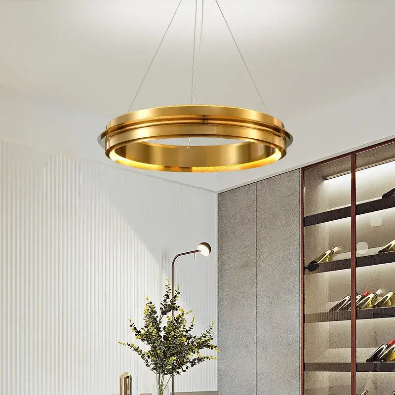 Modern gold ring chandelier pendant light with polished gold finish and concentric rings for living room decorbites gold ring