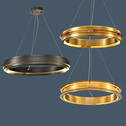 Modern gold and silver ring chandelier pendant light with polished gold and matte black finishes by decorbites gold ring