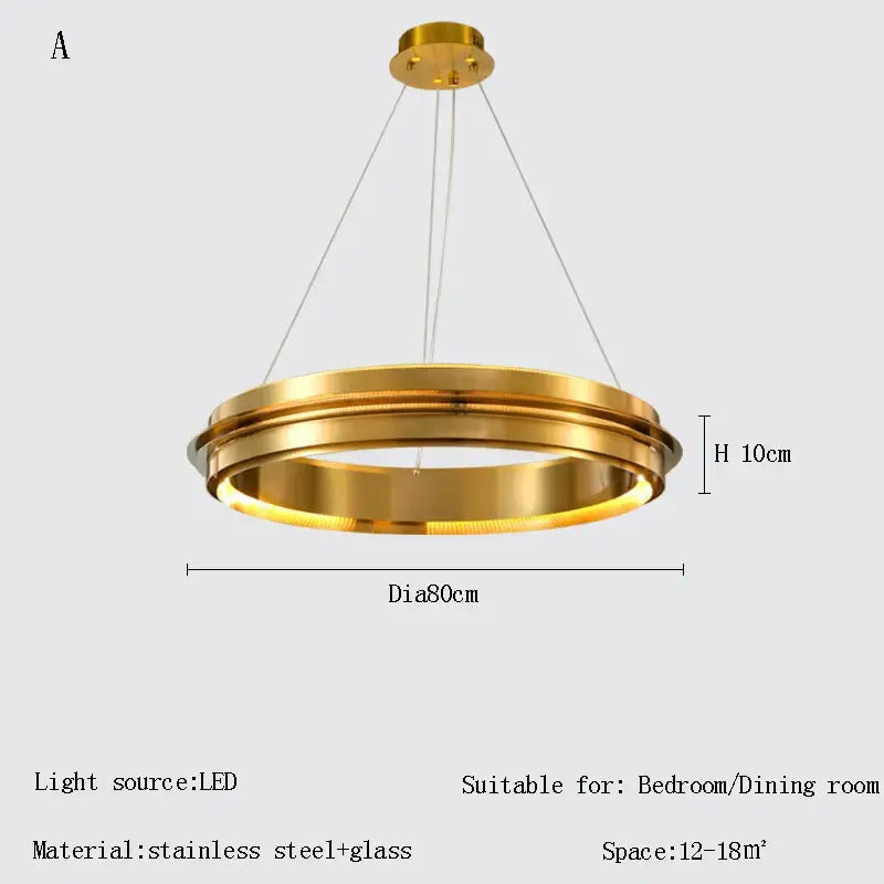 Modern gold and silver ring chandelier pendant light with stainless steel glass design and led light source for living room decorbites gold ring