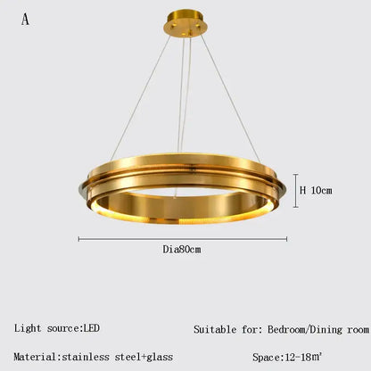 Modern gold and silver ring chandelier pendant light with stainless steel glass design and led light source for living room decorbites gold ring