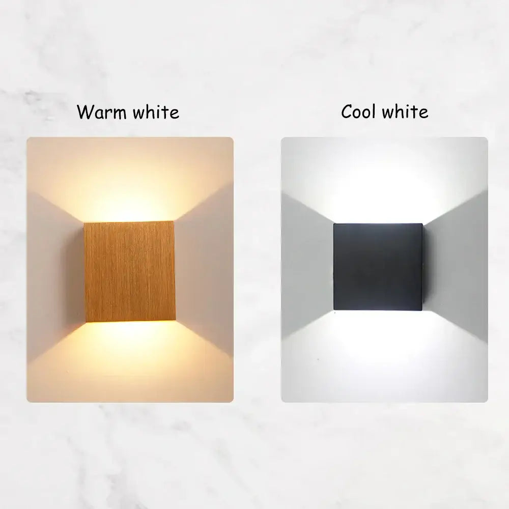 Modern gold and silver square wall lamps with brushed metal finish available in warm white or cool white lighting for home decor