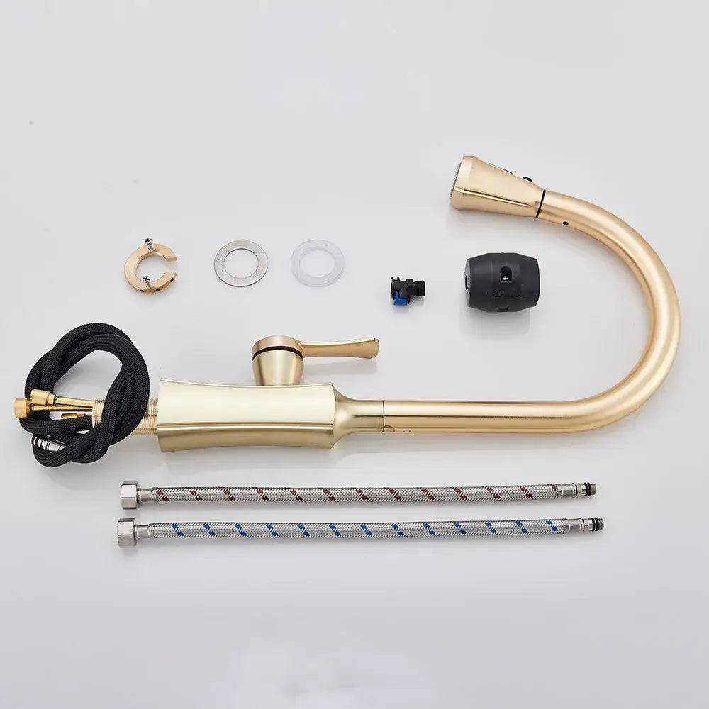Modern gold single handle kitchen faucet with pull down sprayer and sleek design for stylish kitchen decorbites gold single use