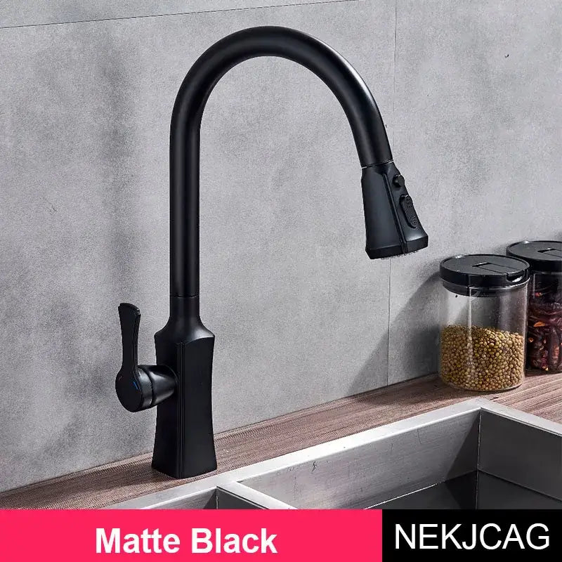 Matte black kitchen faucet with sleek modern design and pull-down spray head for decorbites gold single handle use
