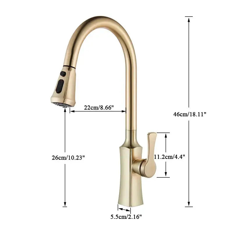 Modern gold single handle kitchen faucet with pull down sprayer and black control buttons by decorbites gold single