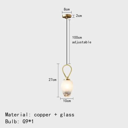 Modern copper and glass pendant light with decorbites adjustable brass design for kitchen or living spaces