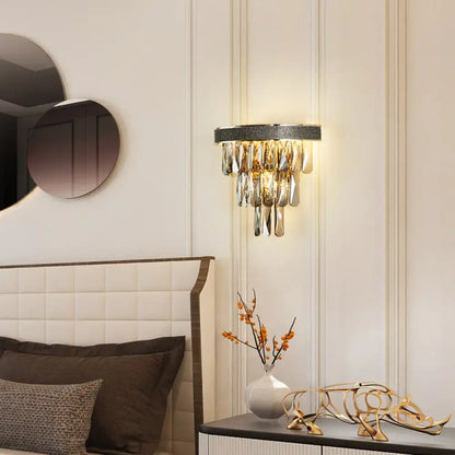 Modern gold smoke grey crystal block wall lamp 220v-240v 110v-120v with sleek crystal chandelier-style design