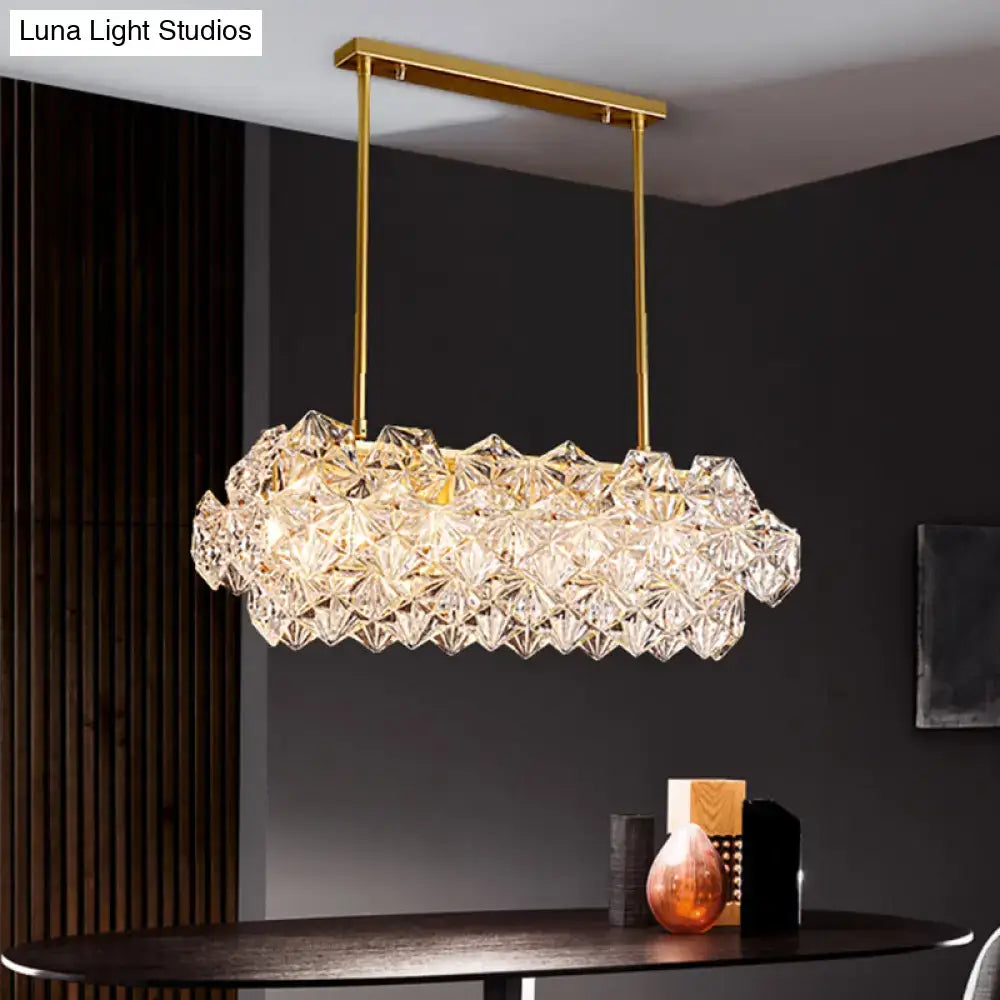 Gold-finished decorbites sleek 4-bulb snowflake crystal pendant light fixture with faceted clear crystals 220v-240v 110v-120v