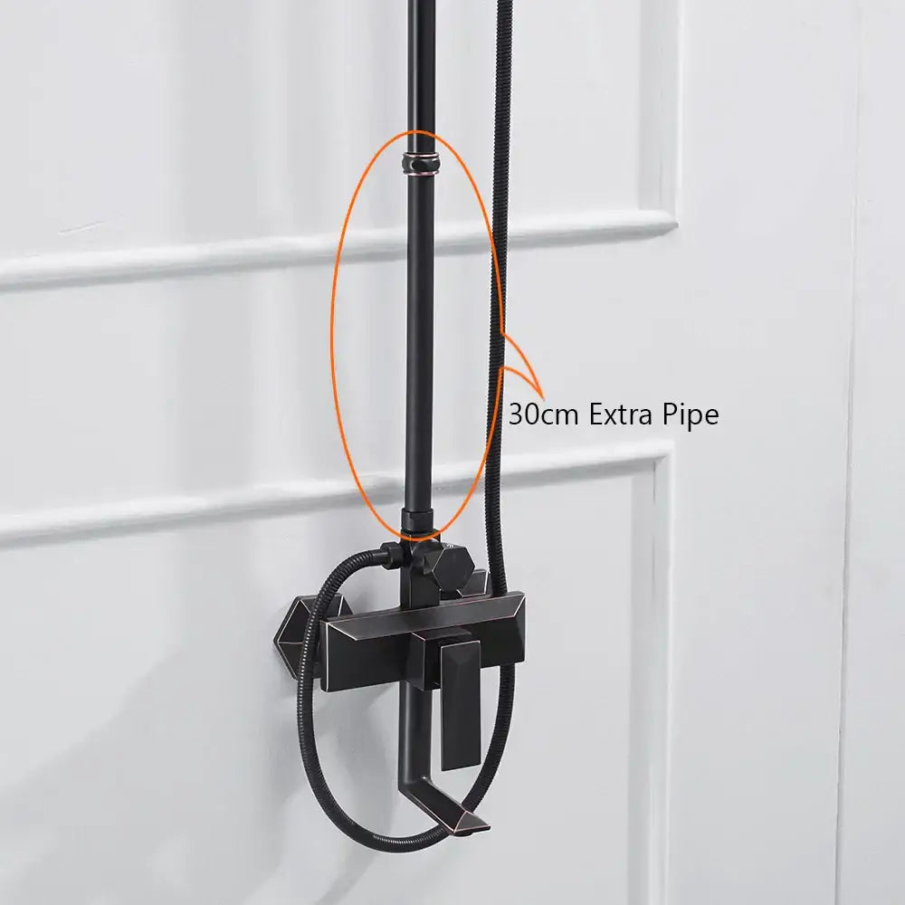 Modern gold solid brass shower extension tube arm with black matte finish and attached 30cm extra tube arm