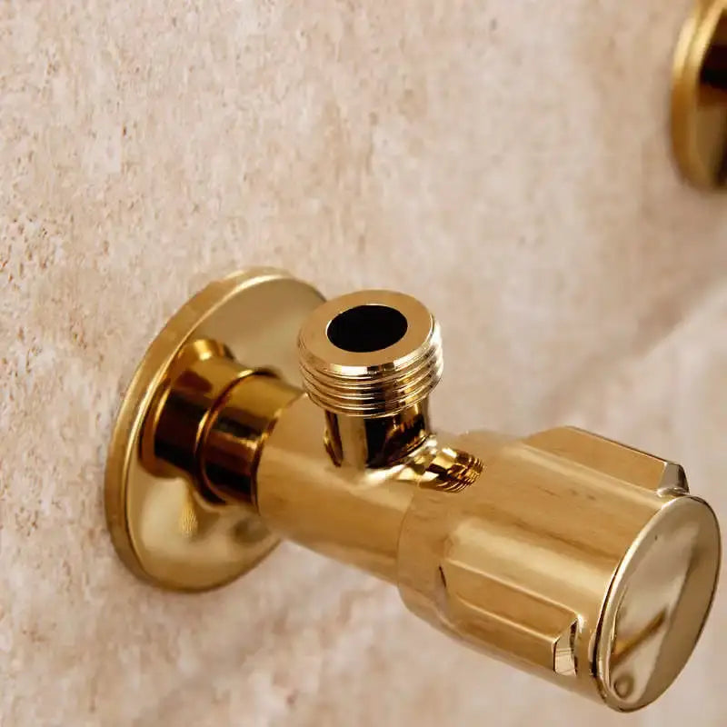 Modern gold solid brass triangle valve bathroom faucet with sleek angular design and textured handle for decorbites gold solid decor