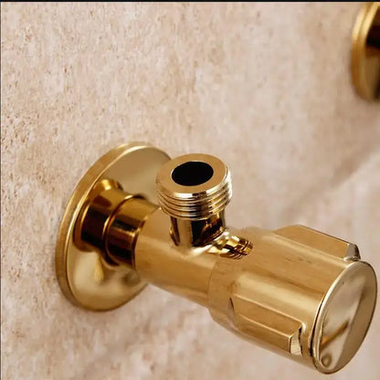 Modern gold solid brass triangle valve bathroom faucet fixture with sleek angular design and textured grip decorbites gold solid
