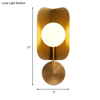 Modern gold sphere metal wall light with brass finish and frosted glass shade for bedroom metal wall lighting