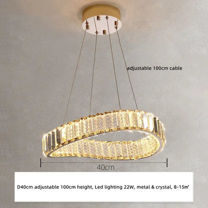 Modern gold spiral crystal led pendant chandelier with embedded crystals and led lighting for foyer decorbites crystal led