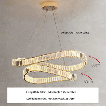 Modern gold spiral crystal led pendant chandelier with clear crystal accents and adjustable 150cm cable by decorbites crystal led
