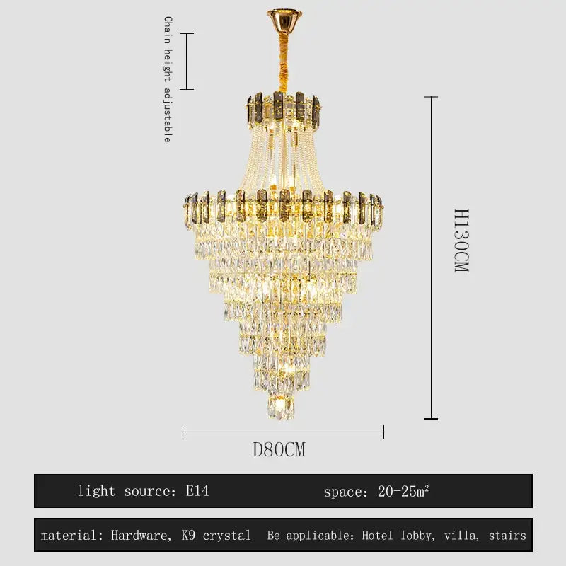 Modern gold spiral decorbites crystal chandelier pendant light with clear k9 crystal and brass-finished chain