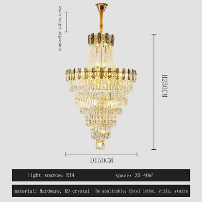 Modern gold spiral decorbites crystal chandelier pendant light with multi-tier clear k9 crystal and brass finish