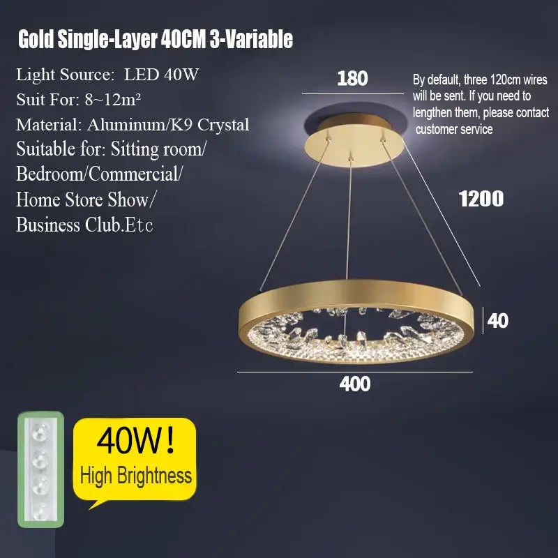 Modern gold spiral decorbites crystal led chandelier with aluminum frame and embedded k9 crystal elements for dining room light
