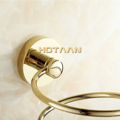 Modern gold spiral hair dryer holder with gold-finished double-ring polished metallic anti-rust dryer holder rack