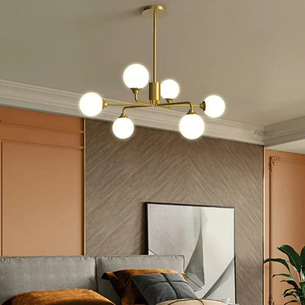 Decorbites gold metal sputnik pendant lighting with six white glass shades for modern living room decor