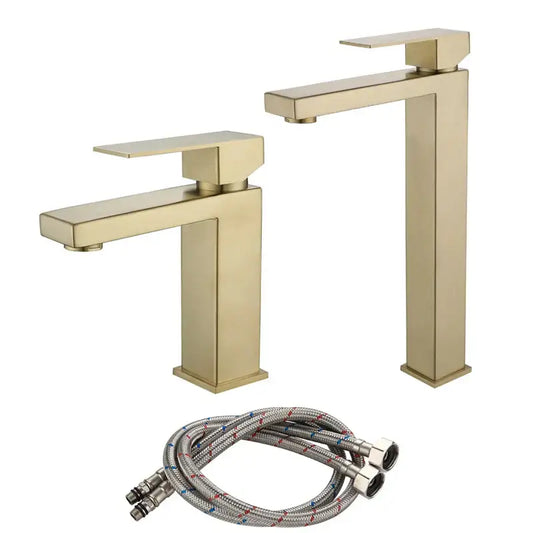 Modern gold stainless steel basin faucet with rectangular design and sleek minimalist decorbites gold stainless finish