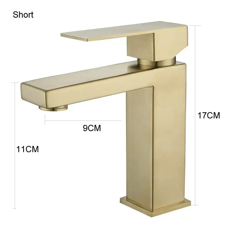 Modern gold stainless steel basin faucet with minimalist rectangular design for bathroom hot cold mixer decorbites gold stainless