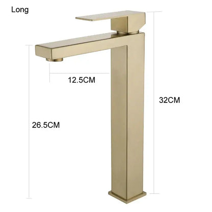 Modern gold stainless steel basin faucet with sleek rectangular design and minimalist aesthetic for bathroom decorbites gold stainless