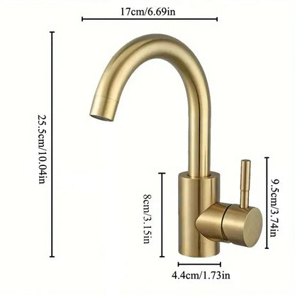 Modern gold stainless steel basin faucet with brass finish single-handle curved spout for bathroom sink decorbites gold stainless