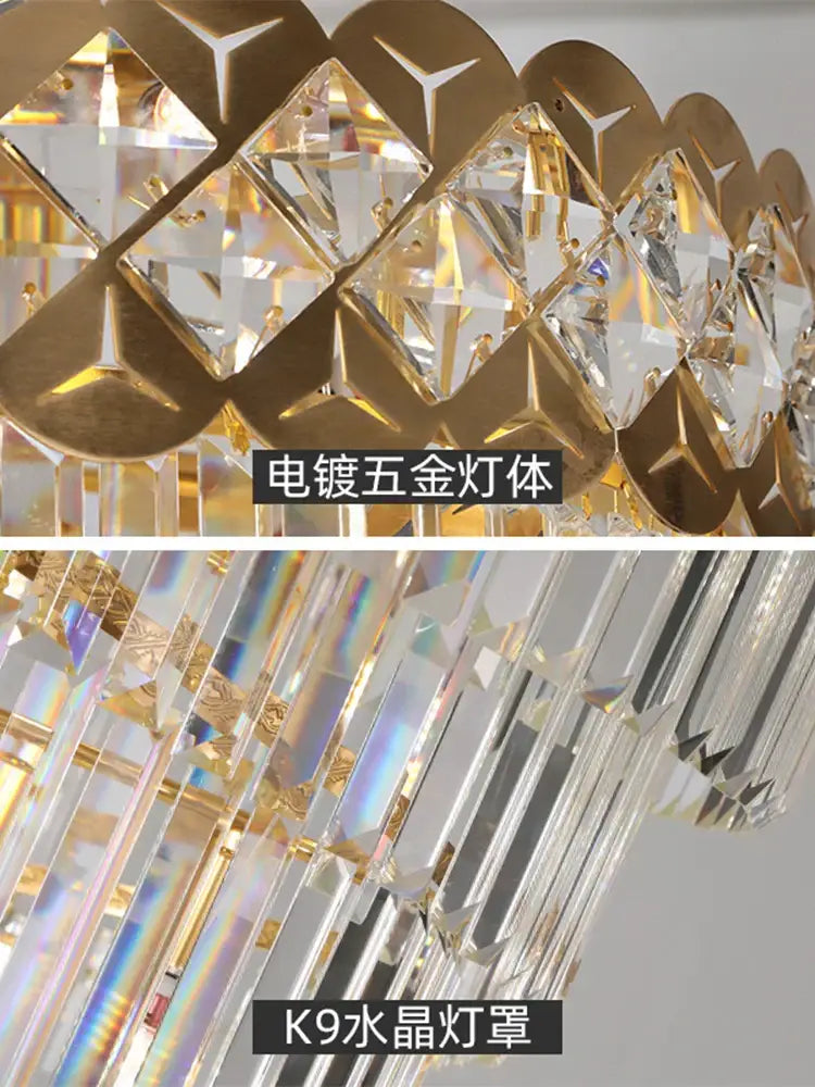Modern gold stainless steel crystal chandelier staircase light with gold-plated frame and clear k9 crystal prisms