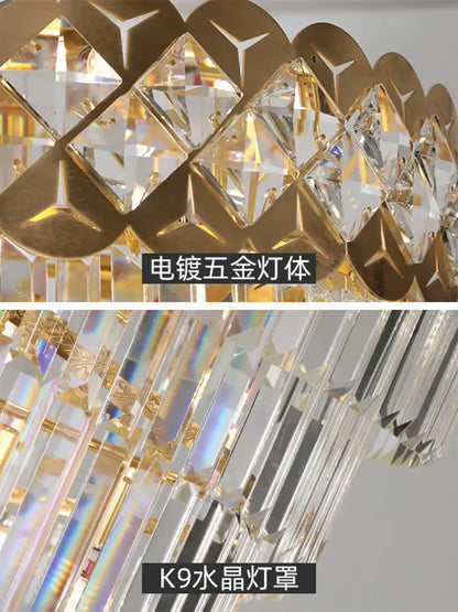 Modern gold stainless steel crystal chandelier staircase light with gold-plated frame and clear k9 crystal prisms