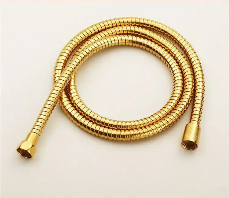 Modern gold stainless steel flexible shower hose with ribbed texture and threaded ends for bathroom replacement decorbites gold stainless