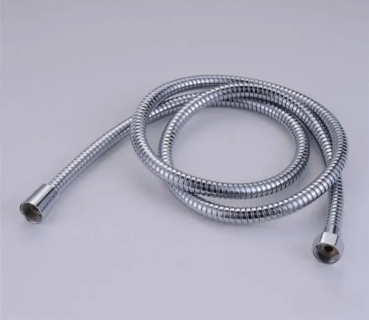 Silver stainless steel shower hose with ribbed coiled design and threaded ends for decorbites gold stainless replacement