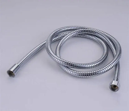 Silver stainless steel shower hose with ribbed coiled design and threaded ends for decorbites gold stainless replacement