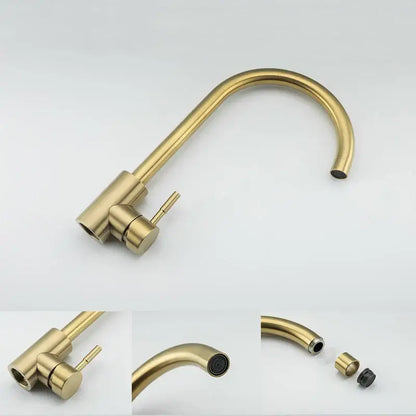 Modern gold stainless steel kitchen faucet with a curved spout and single handle control decorbites gold stainless design