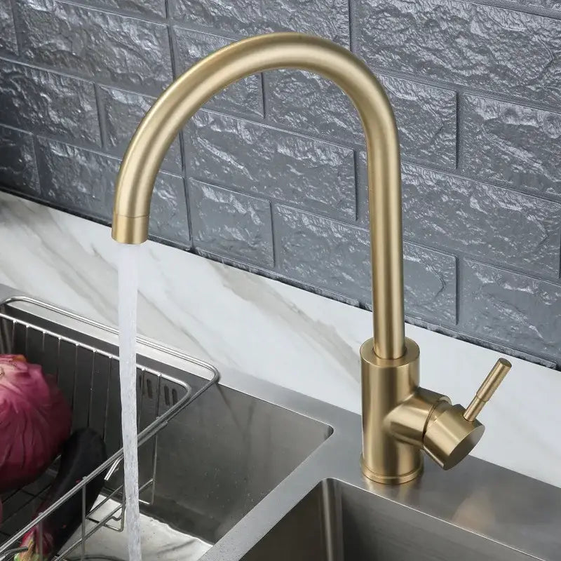 Modern gold stainless steel kitchen faucet with curved spout mixer tap in gold stainless steel finish and single lever handle
