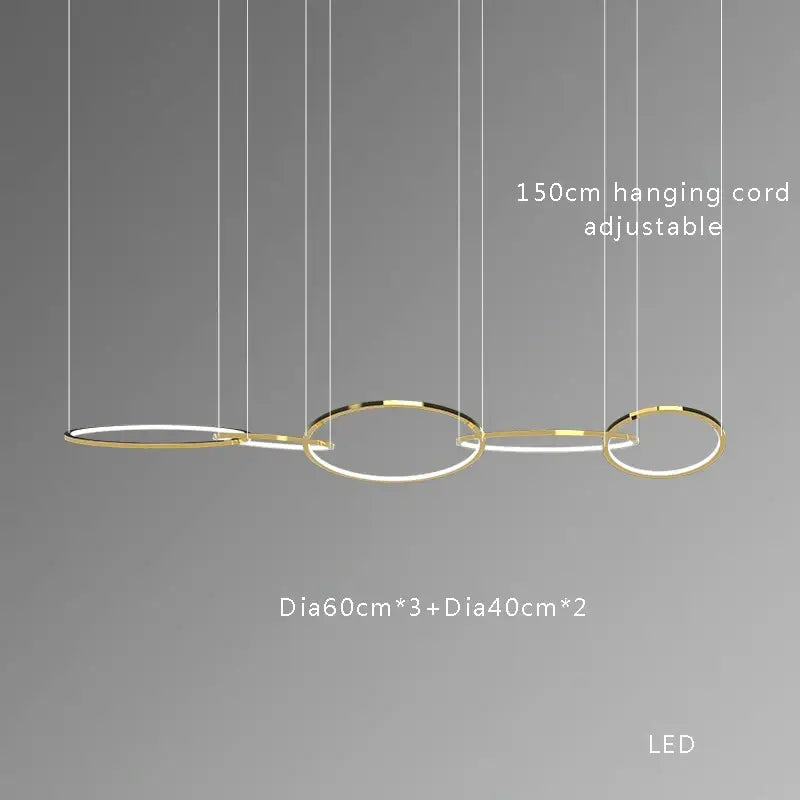 Modern gold stainless steel pendant lamp with three interconnected circular rings for kitchen decorbites gold stainless lighting