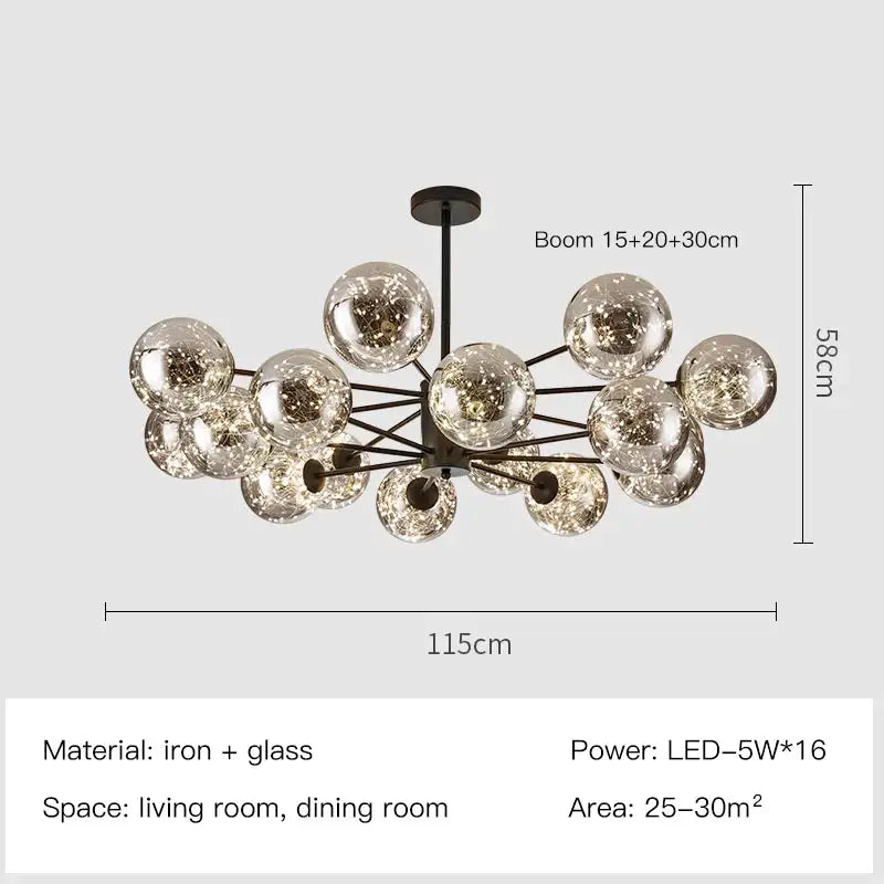 Modern pendant light with black iron frame and clear textured glass spheres for decorbites gold star glass decor