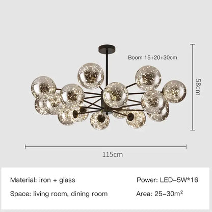 Modern pendant light with black iron frame and clear textured glass spheres for decorbites gold star glass decor