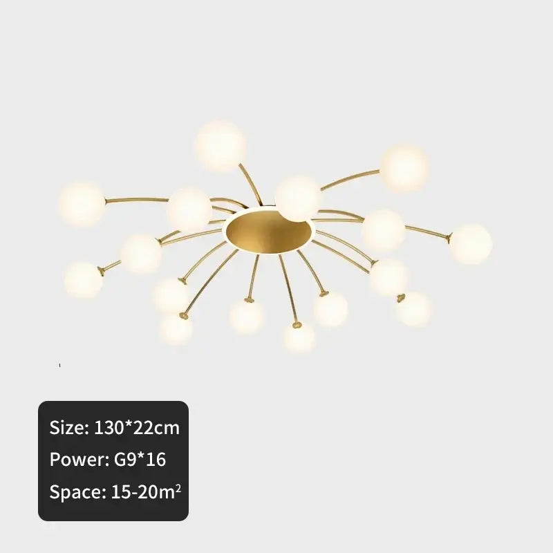 Modern gold starburst ball glass ceiling light fixture with frosted glass globes for living room ceiling light decor