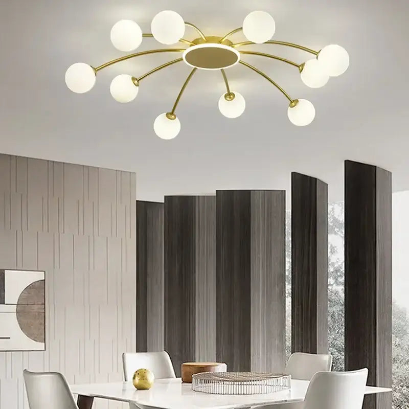 Modern gold starburst ball glass ceiling light with frosted glass globe bulbs for living room ceiling light design