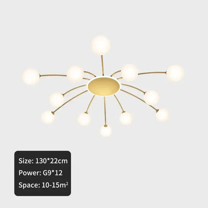 Modern gold starburst ball glass ceiling light with frosted globe bulbs and oval base for living room ceiling light