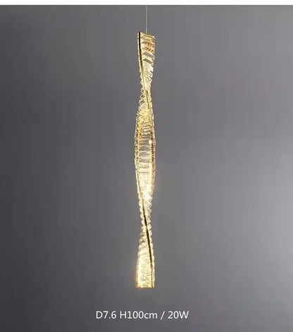 A sleek twisted gold steel led pendant light with modern sculptural design for dining room decorbites gold steel