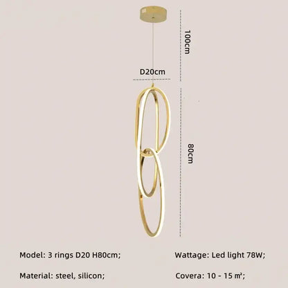 Modern gold steel pendant light with interlocking steel and silicone rings for dining room decorbites gold steel pendant