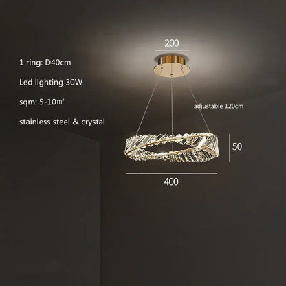 Modern gold steel rings pendant light with sleek stainless steel frame and crystal accents for dining room lighting