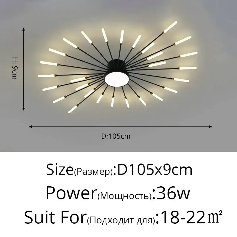 Black and gold modern ceiling light with multiple slender arms and white led tubes for bedroom decorbites acrylic led ceiling
