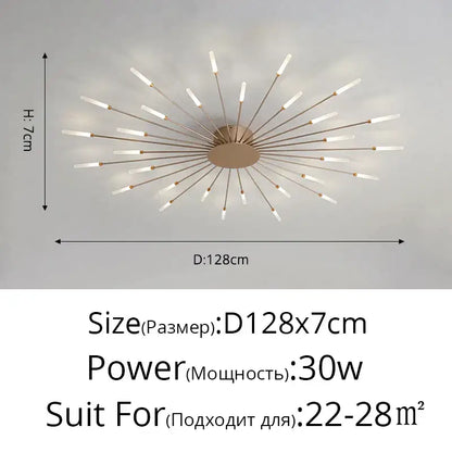 Modern gold-toned sunburst acrylic led ceiling light with frosted white cylindrical bulbs for bedroom decorbites ceiling lights