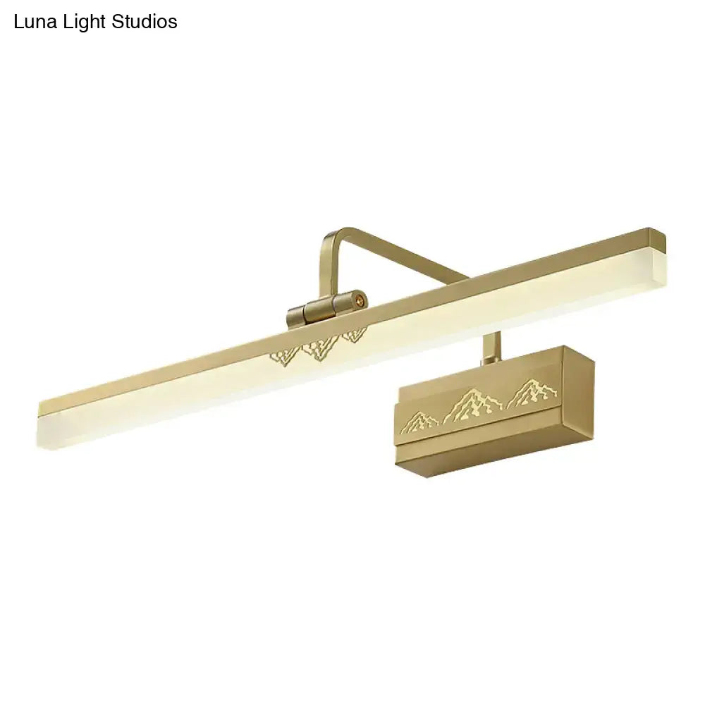 Modern gold swing arm wall sconce with tube metallic wall fixture featuring led light and mountain motif engraving