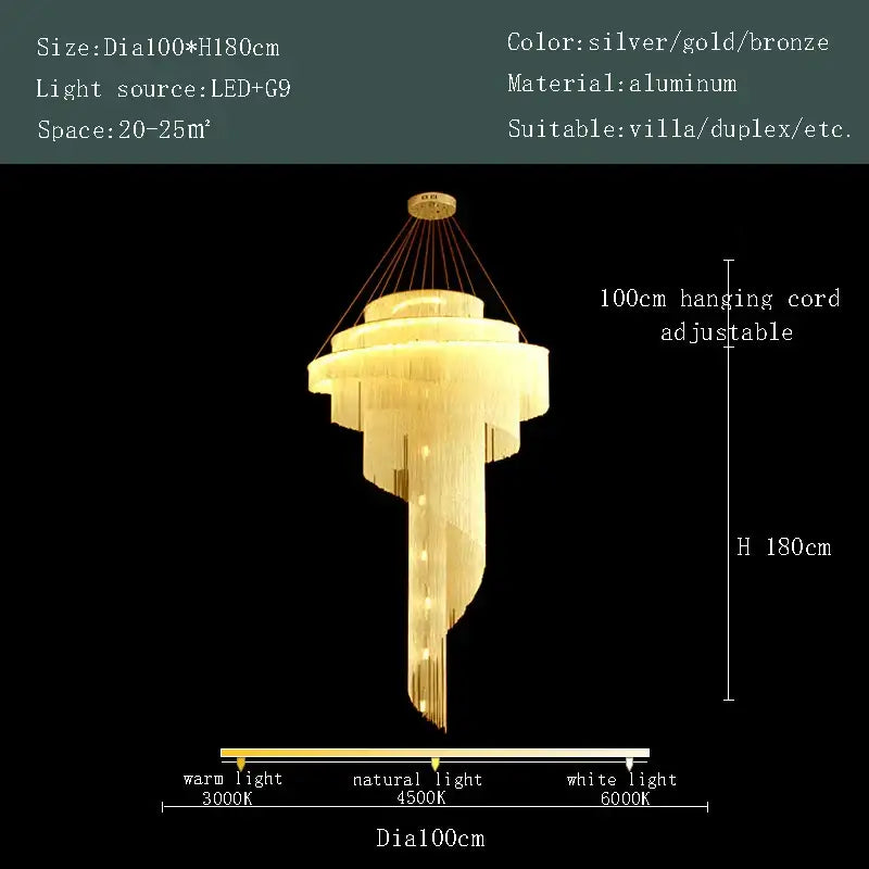 Modern gold tassel led chandelier with cascading crystals and sleek aluminum frame for elegant living room decorbites gold tassel lighting