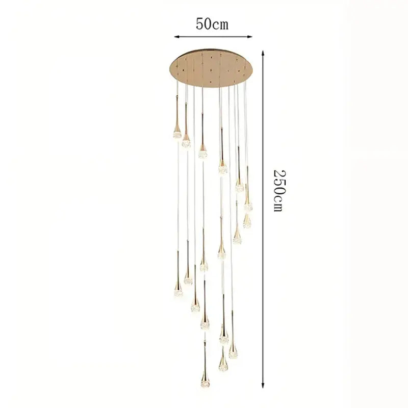 Modern gold crystal pendant light with clear teardrop glass crystals and circular ceiling mount for dining room lighting