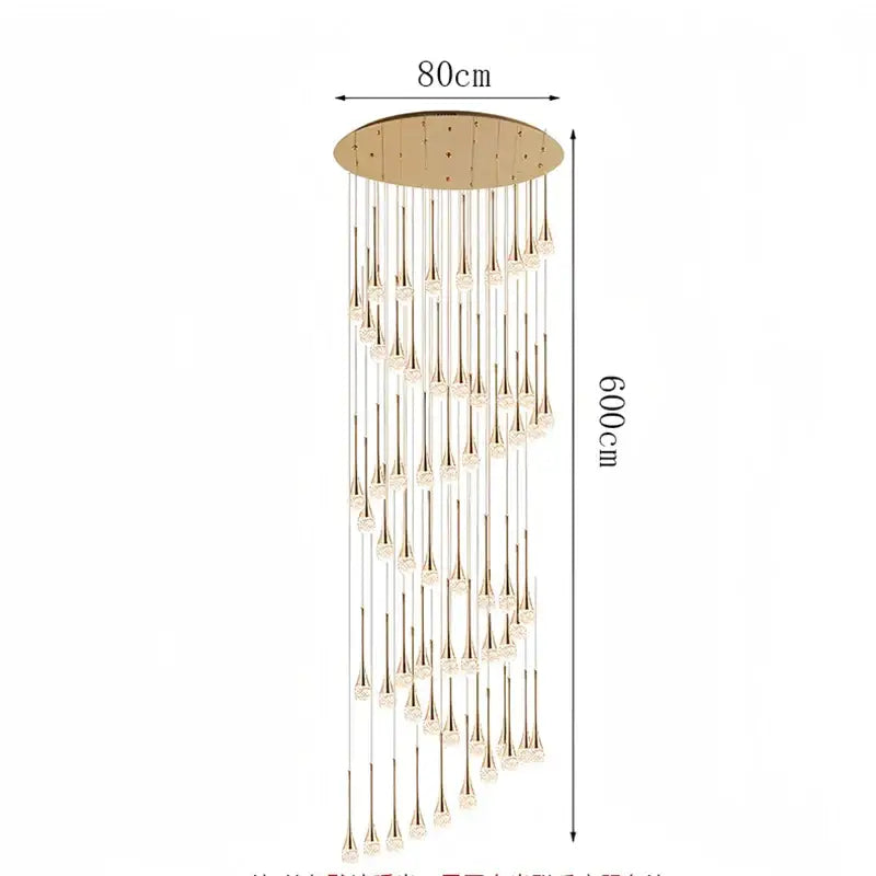 Modern gold teardrop crystal pendant light with cascading droplets and circular mount for dining room illumination