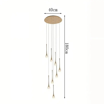 Modern gold teardrop crystal pendant light with multiple crystal droplets for dining room pendant light fixture